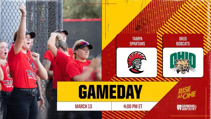 Graphic created in Box Out with an image of softball players cheering and the text Gameday in black against a yellow background