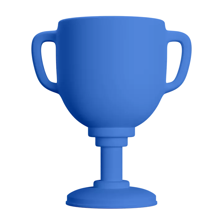 A 3-D rendering of a blue trophy